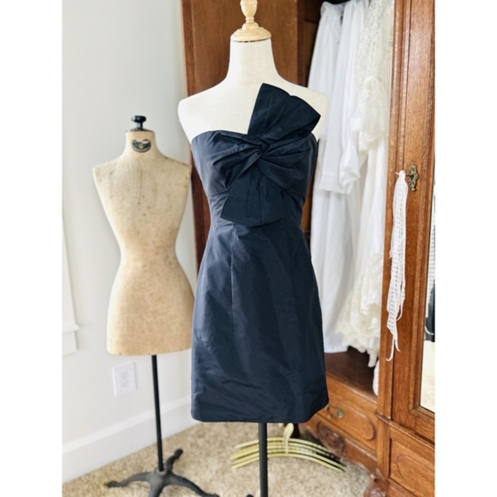 J.CREW Black Bow Monde Silk STRAPLESS DRESS Twist Knot Accent Fitted‎ NWT sz 2p - Picture 8 of 9